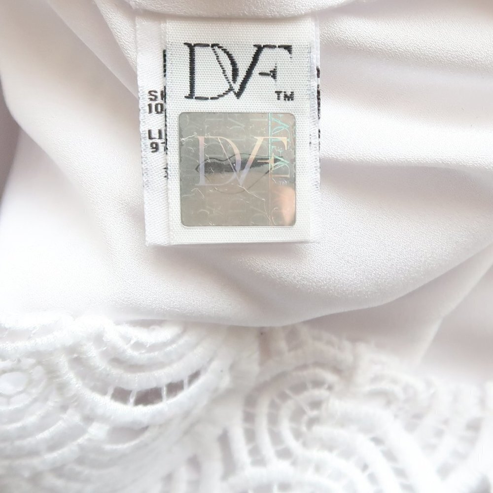 Diane von Furstenberg Martina White Lace 3/4 Sleeve Shift Mini Dress Size 0 - Picture 14 of 16